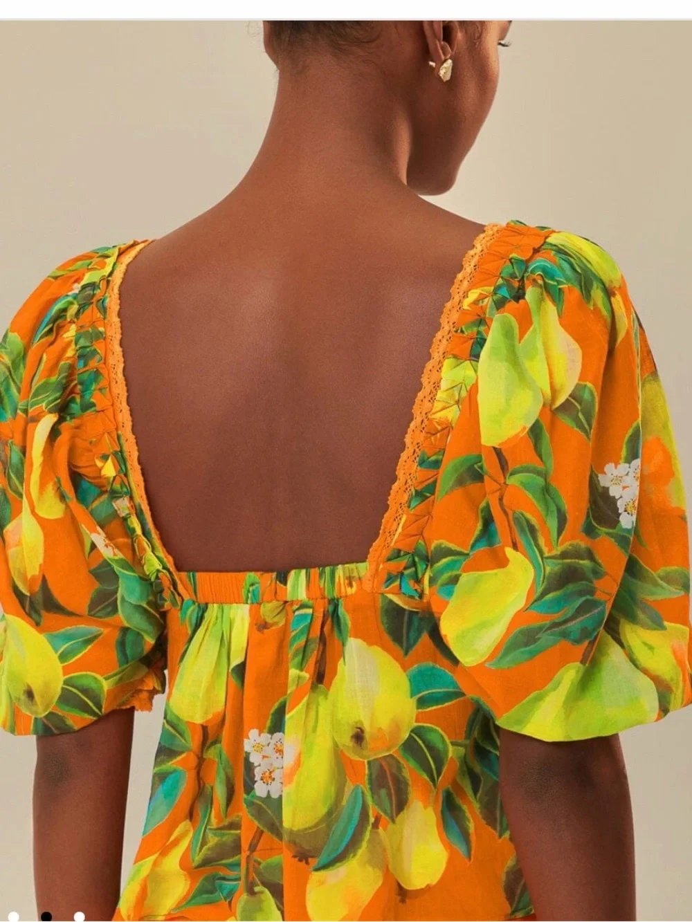 Farm Rio chic pears short sleeve blouse L
